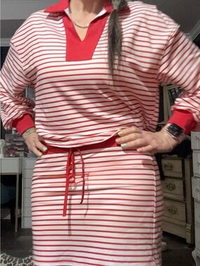 Women’s Red & White Striped two piece skort and top with Polo Collar